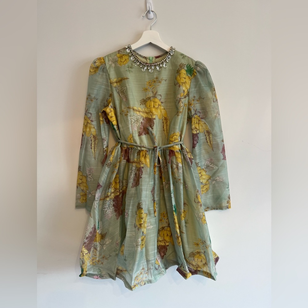 Floral green sage summer dress Small - Picture 2 of 13